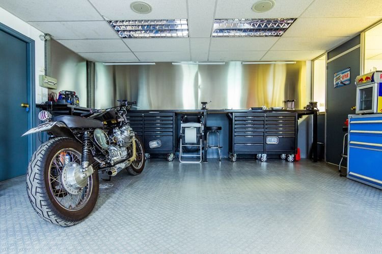 garage with motorcycle